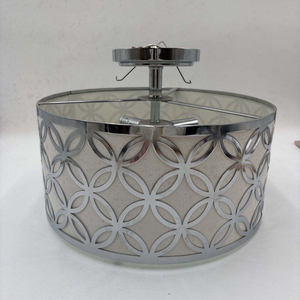 Silver  Mount Ceiling Light Modern Drum Shade Fixture for Bedroom Living Room